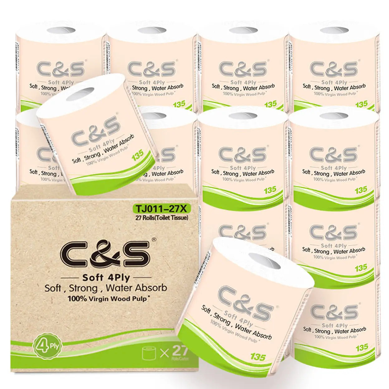 C&S Virgin Wood Pulp Toilet Tissue 4 Ply 27 Rolls | Soft, Strong & Absorbent Toilet Paper Bulk Family Pack | Fast UK Delivery