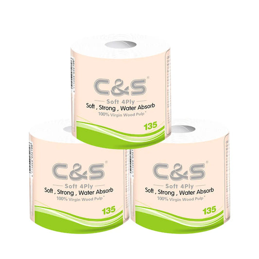 C&S Virgin Wood Pulp Toilet Tissue 4 Ply 108 Rolls | Soft, Strong & Absorbent Toilet Paper Bulk Family Pack | Fast UK Delivery
