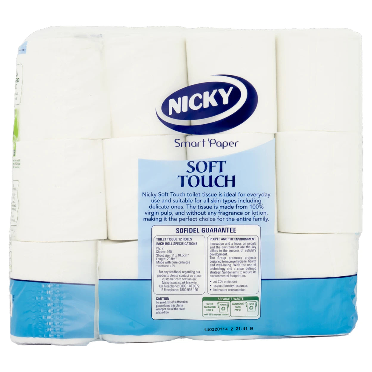 Nicky Soft Touch Toilet Tissue 2 Ply 48 Rolls (4 x 12 Rolls) Soft Toilet Paper Bulk Pack | Fast UK Delivery