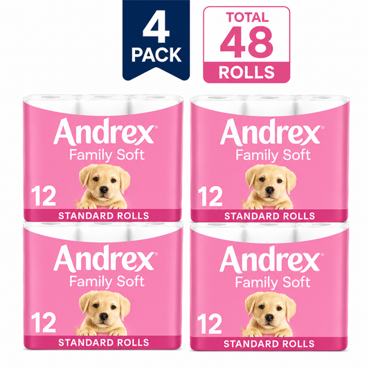 Andrex Family Soft Toilet Tissue 48 Rolls (4 x 12 Rolls) | 2 Ply Soft Toilet Paper | Family Value Pack | Fast UK Delivery