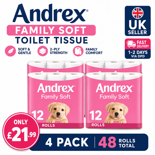 Andrex Family Soft Toilet Tissue 48 Rolls (4 x 12 Rolls) | 2 Ply Soft Toilet Paper | Family Value Pack | Fast UK Delivery