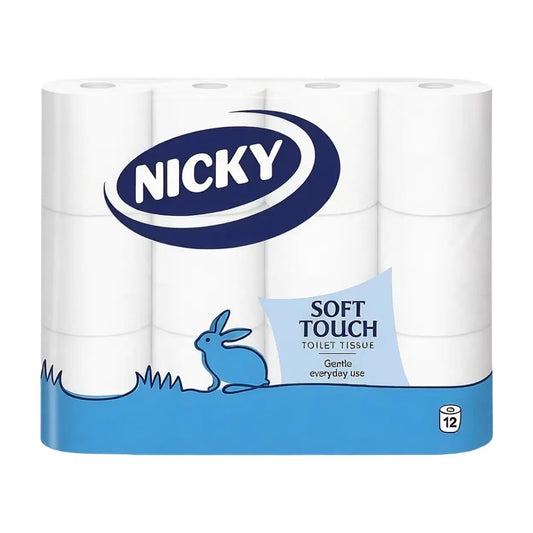 Nicky Soft Touch Toilet Tissue 2 Ply 48 Rolls (4 x 12 Rolls) Soft Toilet Paper Bulk Pack | Fast UK Delivery