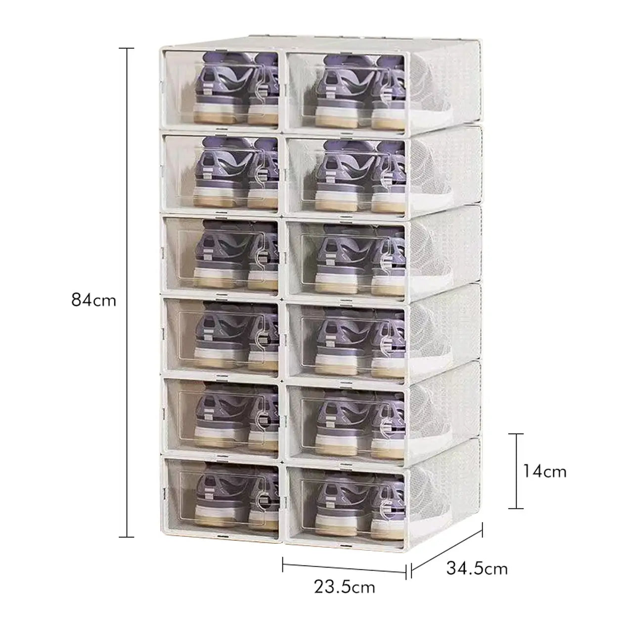 Extra Large Shoe Storage Boxes 12 Pack White | Clear Plastic Sneaker Organizer with Self-Closing Door | Stackable Shoe Storage for Closet