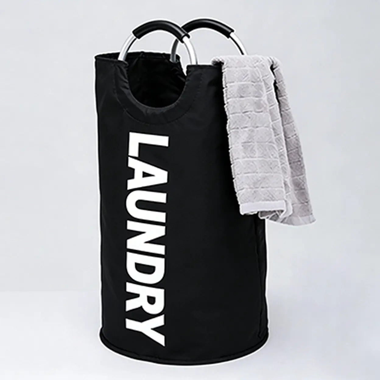90L Large Laundry Hamper 2 Pack | Foldable Dirty Clothes Basket with Metal Handles | Laundry Storage Basket Black, Grey & White | Free UK Delivery