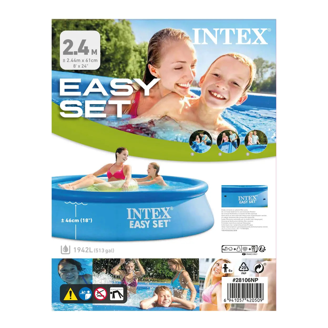 Intex Easy Set Swimming Pool 8ft x 24in (2.44m x 46cm) | Family Inflatable Garden Pool | Outdoor Summer Pool | Fast UK Delivery