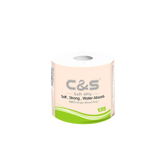 C&S Virgin Wood Pulp Toilet Tissue 108 Rolls | 4 Ply | 135g Per Roll | Extra Thick Soft Toilet Paper | Family Bulk Pack | UK Seller