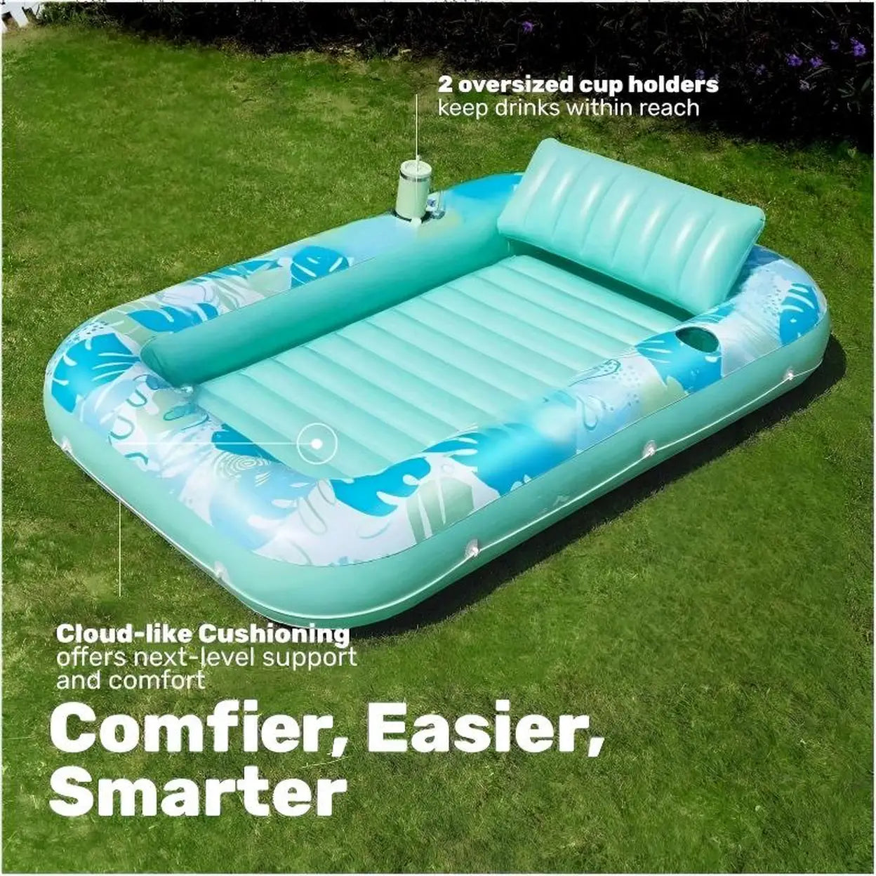 Solar Inflatable Family Pool with Automatic Pump | Pink & Green | Large Garden Swimming Pool | Fast UK Delivery