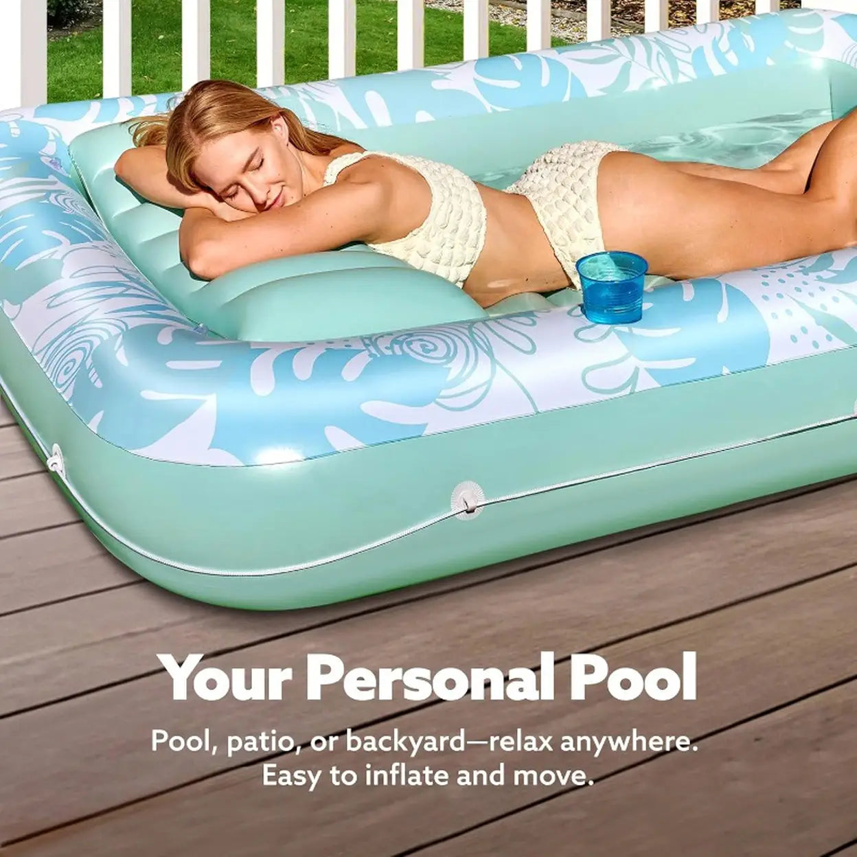 Solar Inflatable Family Pool with Automatic Pump | Pink & Green | Large Garden Swimming Pool | Fast UK Delivery