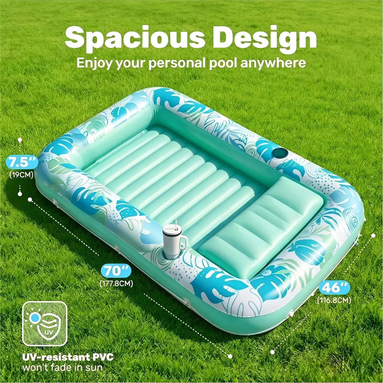 Solar Inflatable Family Pool with Automatic Pump | Pink & Green | Large Garden Swimming Pool | Fast UK Delivery