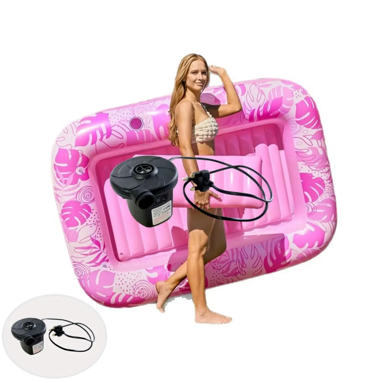 Solar Inflatable Family Pool with Automatic Pump | Pink & Green | Large Garden Swimming Pool | Fast UK Delivery