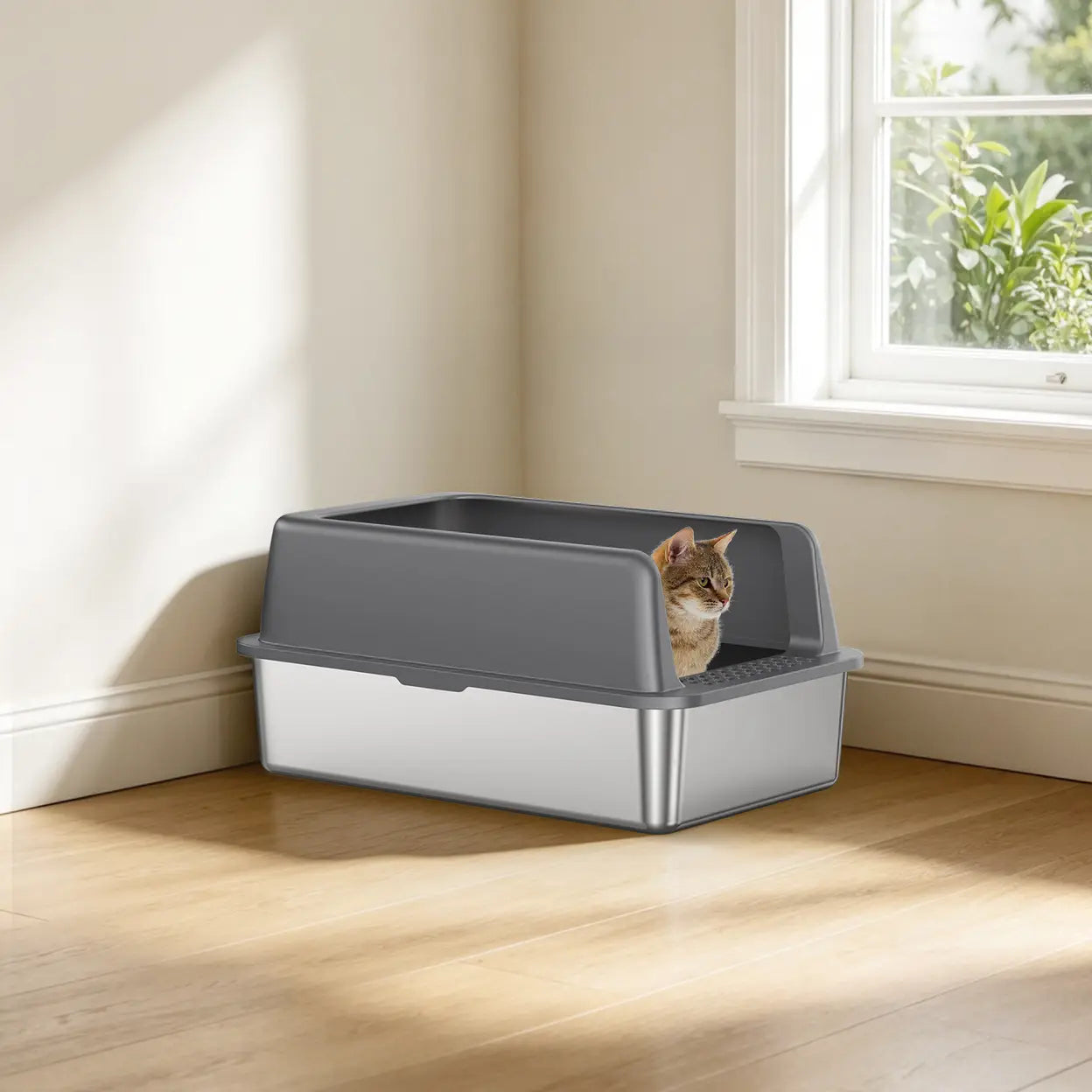 Extra Large Stainless Steel Cat Litter Box with Lid XL | High Sided Metal Litter Tray | Anti-Leak | Easy Clean | UK Seller