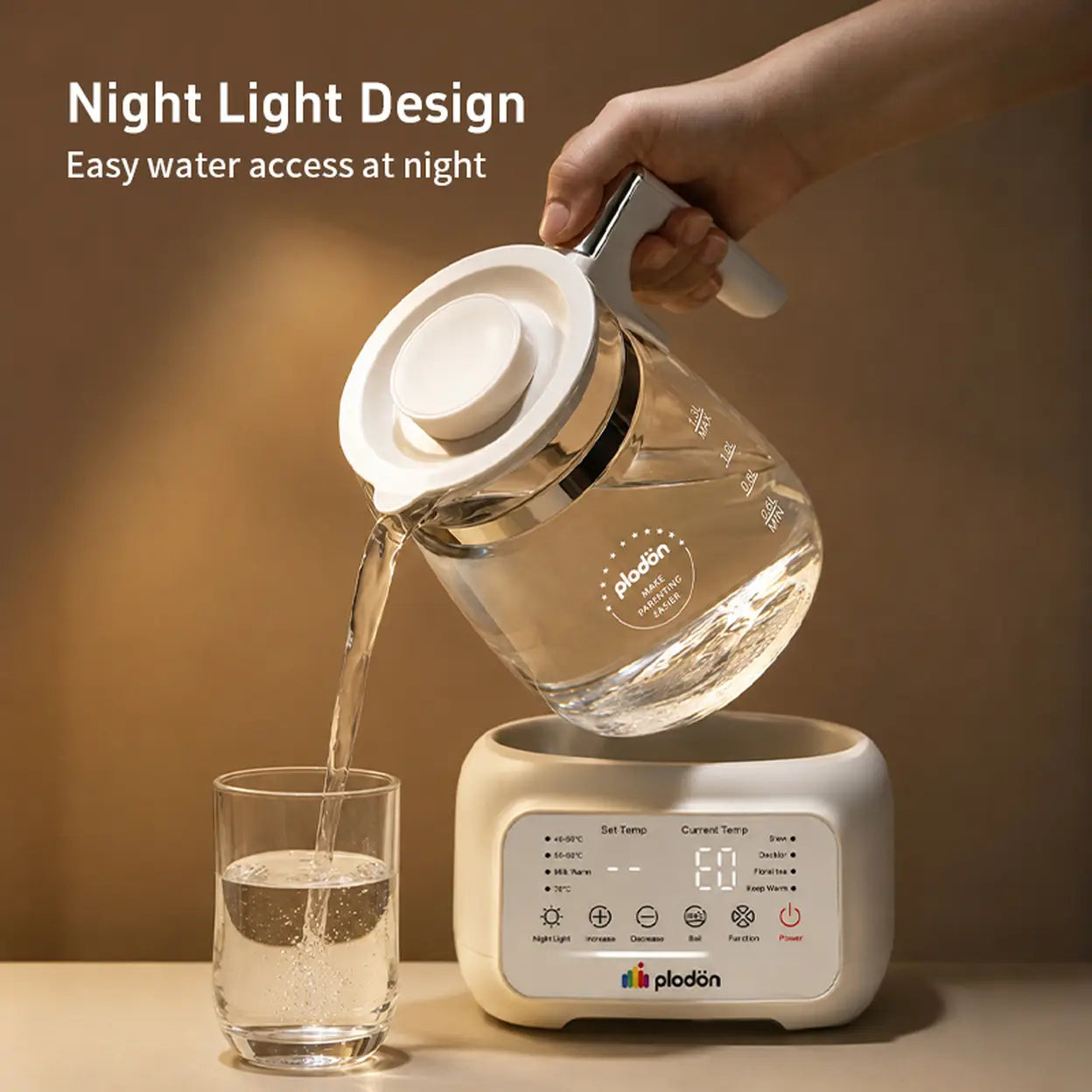 Plodon 1.3L Smart Glass Electric Kettle | 72H Keep Warm | Temperature Control | UK Plug