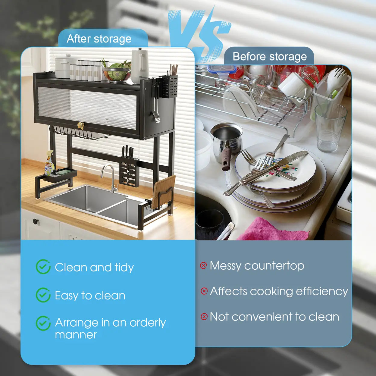 Multifunctional Dish Drainer Rack with Dust Cover Door | Over Sink Kitchen Plate Drying Rack | Black