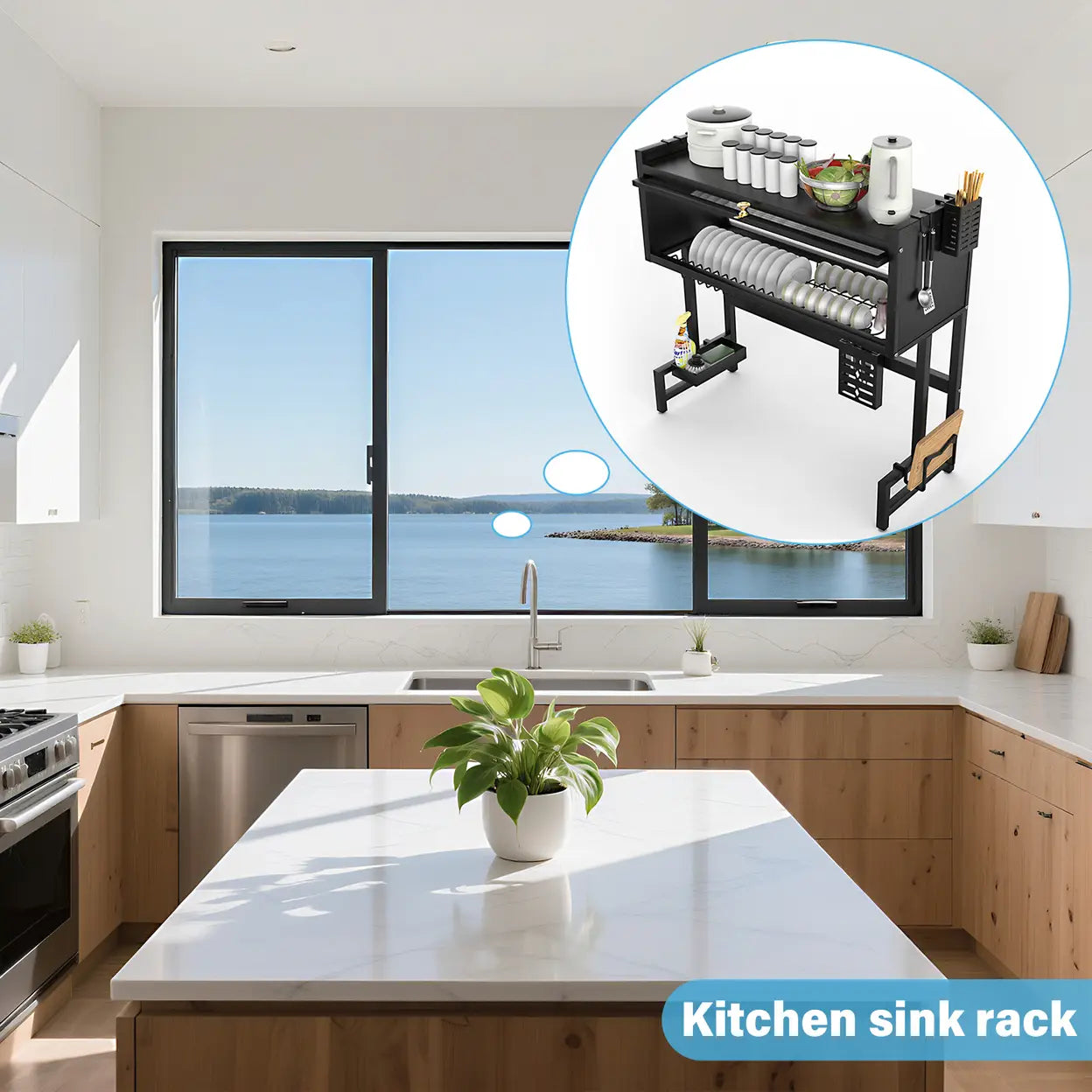 Multifunctional Dish Drainer Rack with Dust Cover Door | Over Sink Kitchen Plate Drying Rack | Black