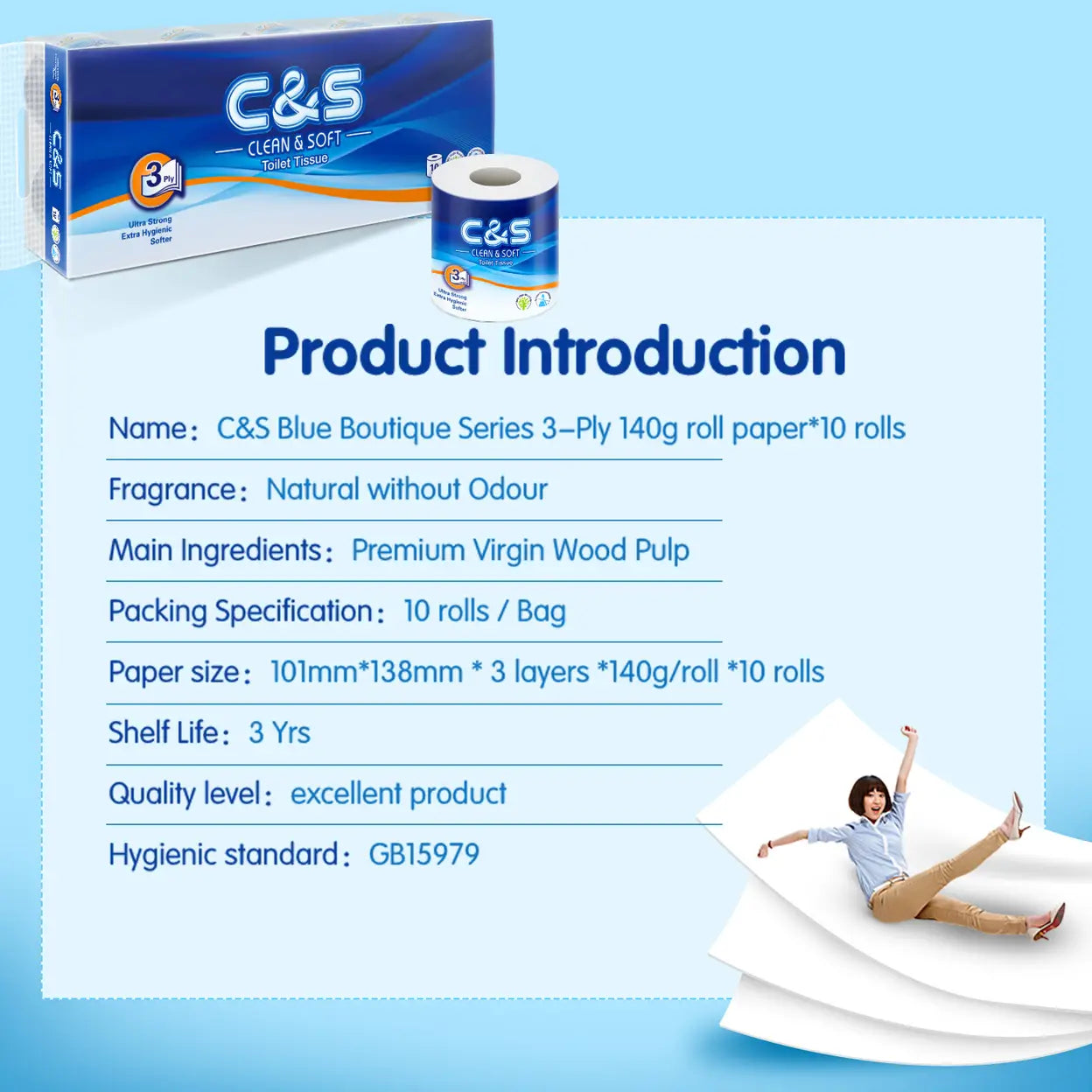 C&S Virgin Wood Pulp Toilet Tissue 3 Ply | 120 Rolls Family Pack | Soft & Durable | £41.99