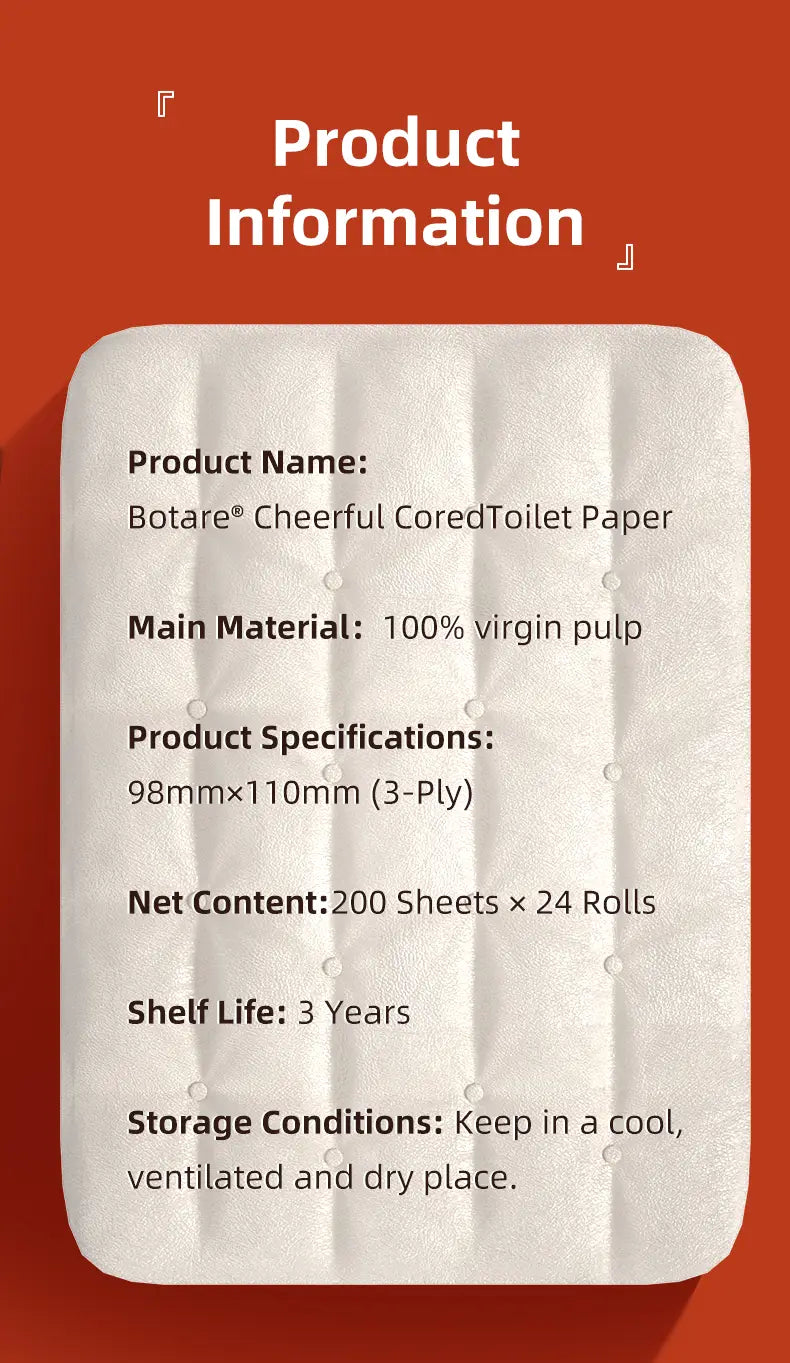 Botare 3-Ply Mega Roll Toilet Paper 96 Rolls (4 x 24 Rolls) | 200 Sheets Per Roll | Soft & Strong