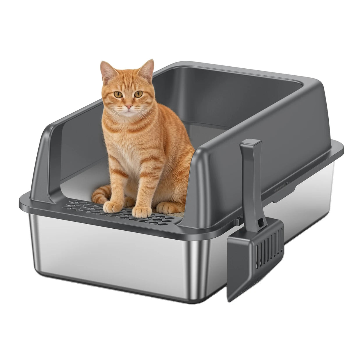 Extra Large Stainless Steel Cat Litter Box with Lid XL | High Sided Metal Litter Tray | Anti-Leak | Easy Clean | UK Seller