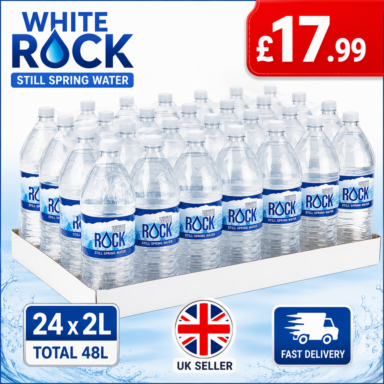White Rock Still Spring Water 24 x 2L Bottles | Total 48 Litres | Natural Drinking Water | UK Seller Fast Delivery