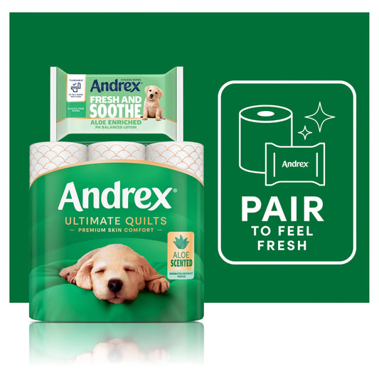 Andrex Ultimate Quilts Aloe Scented Toilet Tissue 3 Ply 36 Rolls (4 x 9 Rolls) Premium Soft Toilet Paper | Fast UK Delivery