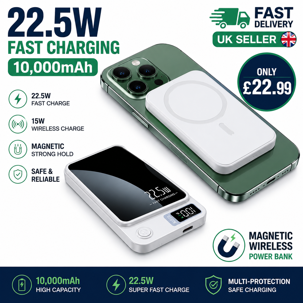 10,000mAh Magnetic Wireless Power Bank | Fast Charging Portable MagSafe Compatible Battery Pack for iPhone & Android