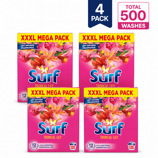 Surf Tropical Lily Washing Powder 4 x 125 Washes (500 Total Washes) 6.25kg XXL Mega Pack Laundry Detergent UK Seller Fast DPD Delivery