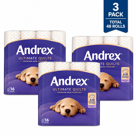 Andrex Ultimate Quilts Toilet Tissue 3 Ply 48 Rolls (3 x 16 Rolls) Premium Soft Toilet Paper | Fast UK Delivery